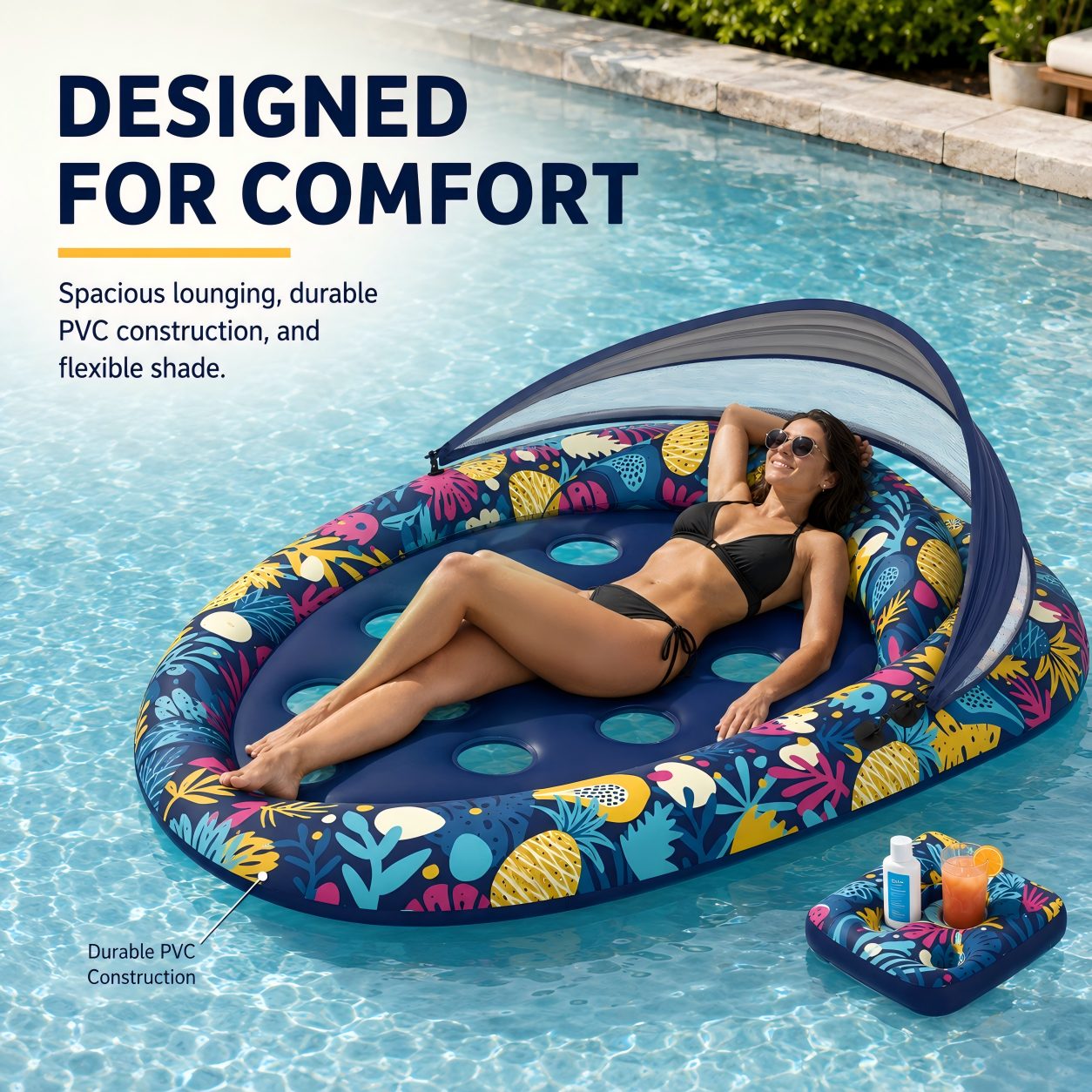 Adult Pool Float with Canopy for Shaded Summer Lounging