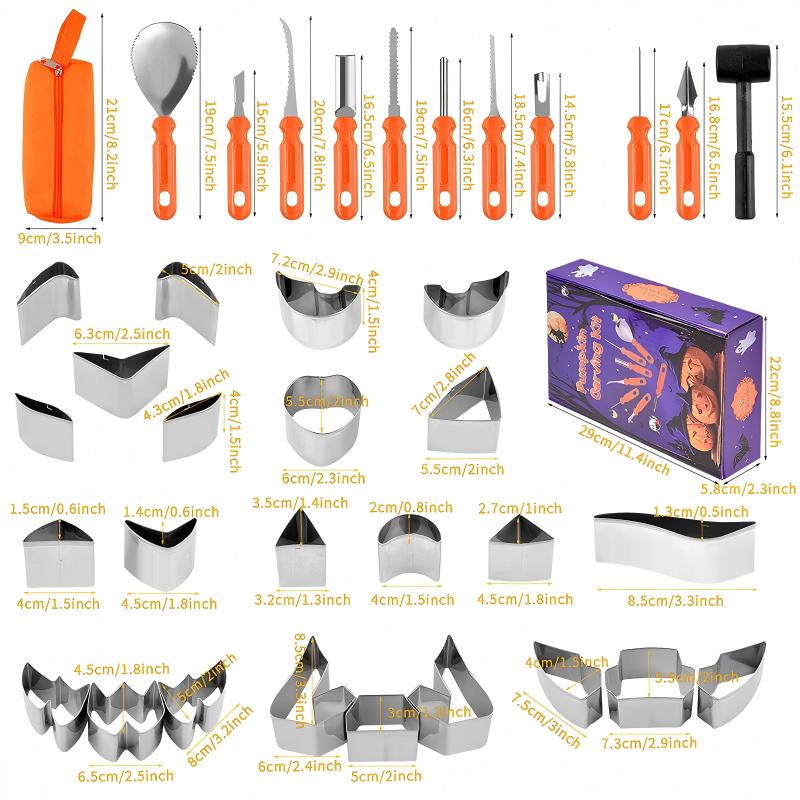 36-Piece Pumpkin Carving Kit with 24 Mix-and-Match Metal Face Shapes