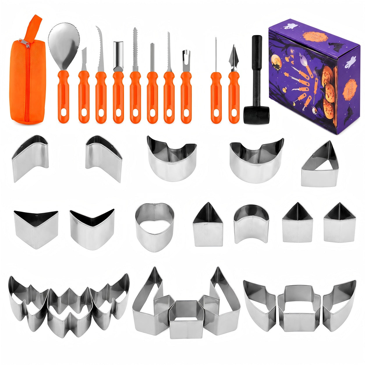 36-Piece Pumpkin Carving Kit with 24 Mix-and-Match Metal Face