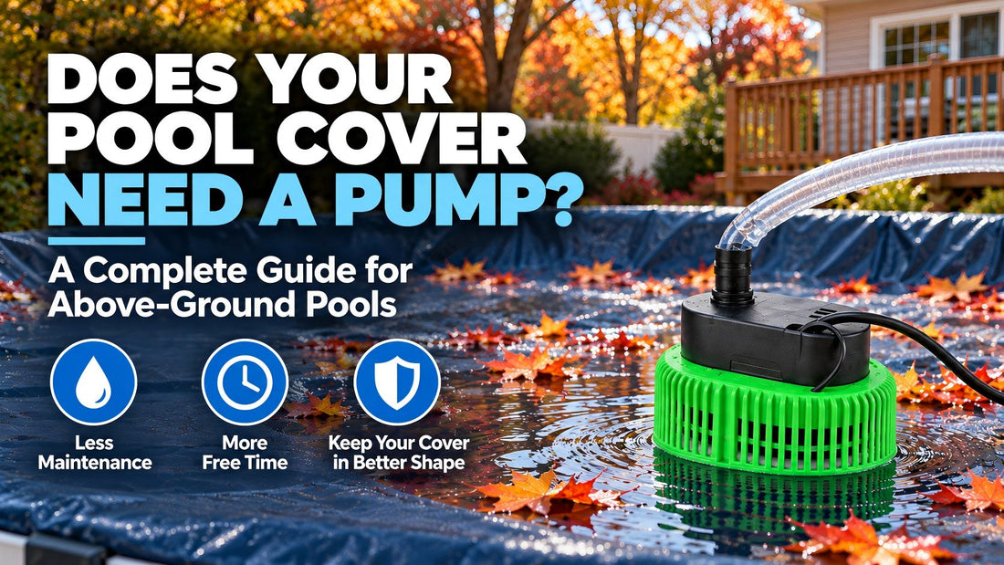 Automatic pool cover pump removing rainwater from a solid above-ground pool cover