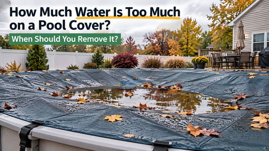 Standing rainwater collecting in a low spot on a pool cover after rain
