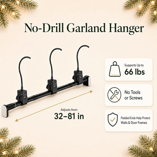 Adjustable Door-Frame Garland Hanger — No Drill, Fits 32–81 in