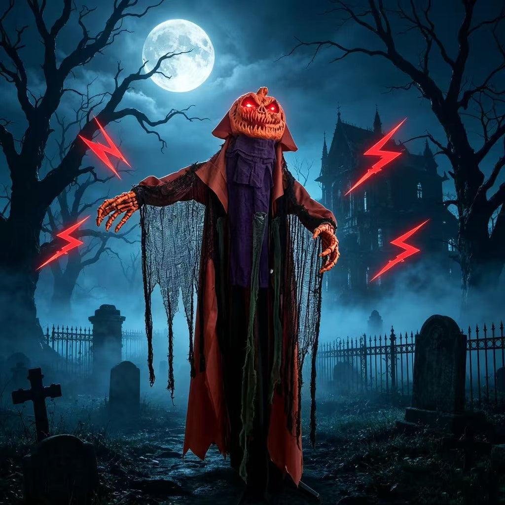 6.56 FT Halloween Pumpkin Electric Decoration: Lights Up, Plays Sounds, and Swings