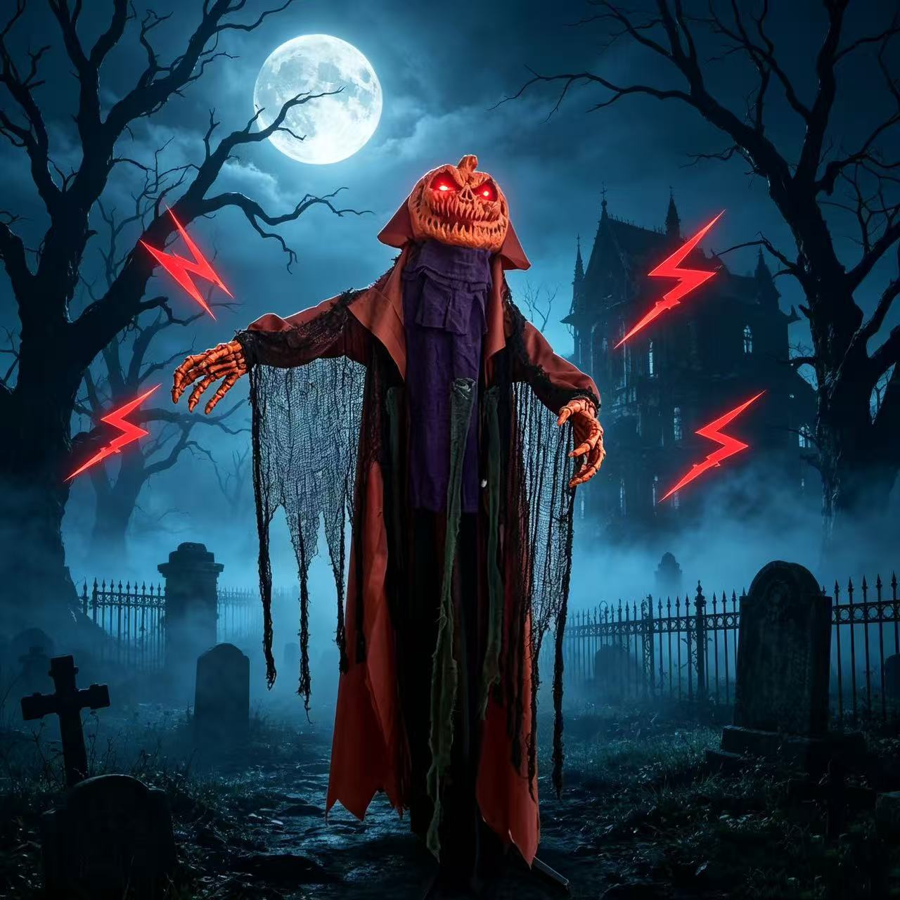 6.56 FT Halloween Pumpkin Electric Decoration: Lights Up, Plays Sounds, and Swings