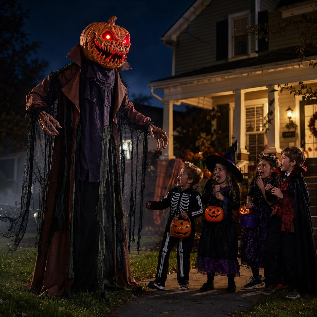 6.56 FT Halloween Pumpkin Electric Decoration: Lights Up, Plays Sounds, and Swings