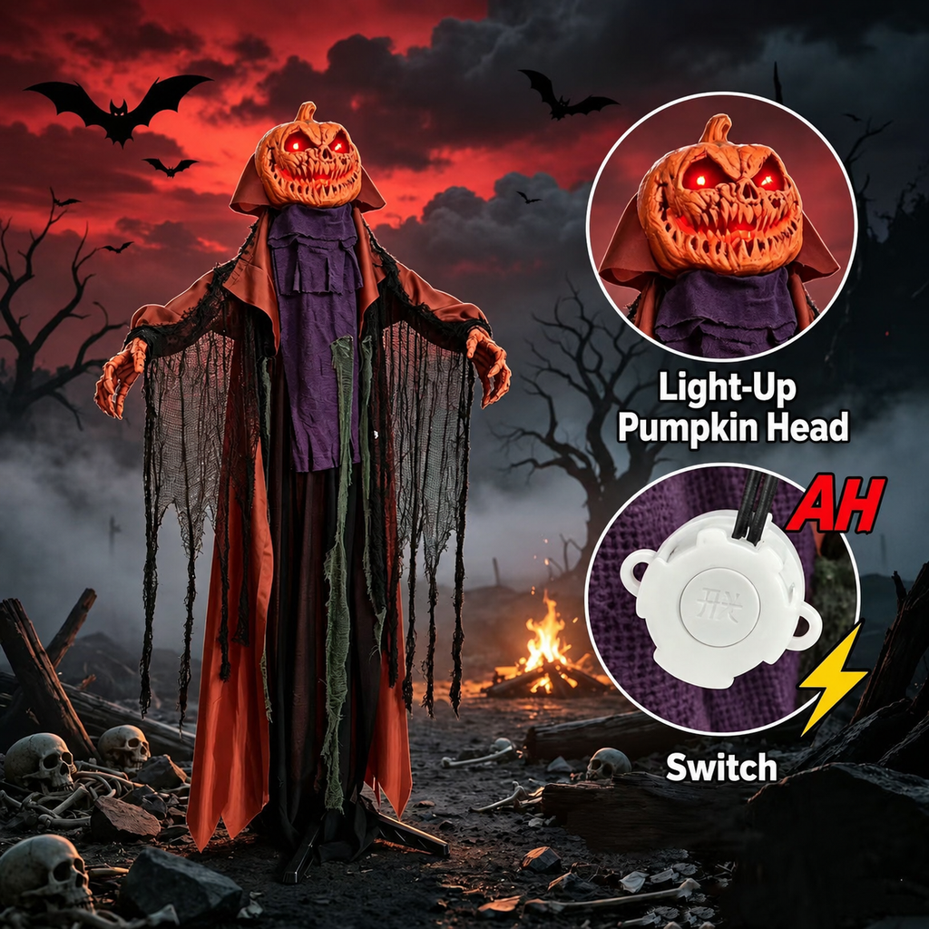 6.56 FT Halloween Pumpkin Electric Decoration: Lights Up, Plays Sounds, and Swings