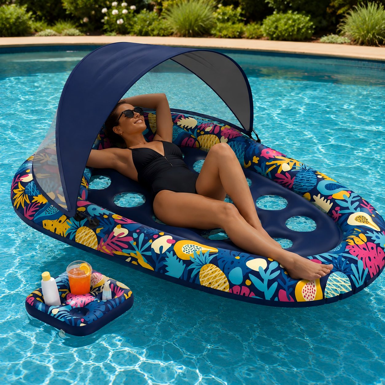 Adult Pool Float with Canopy for Shaded Summer Lounging