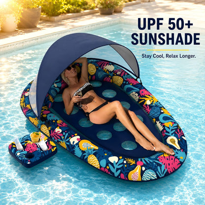 Adult Pool Float with Canopy for Shaded Summer Lounging