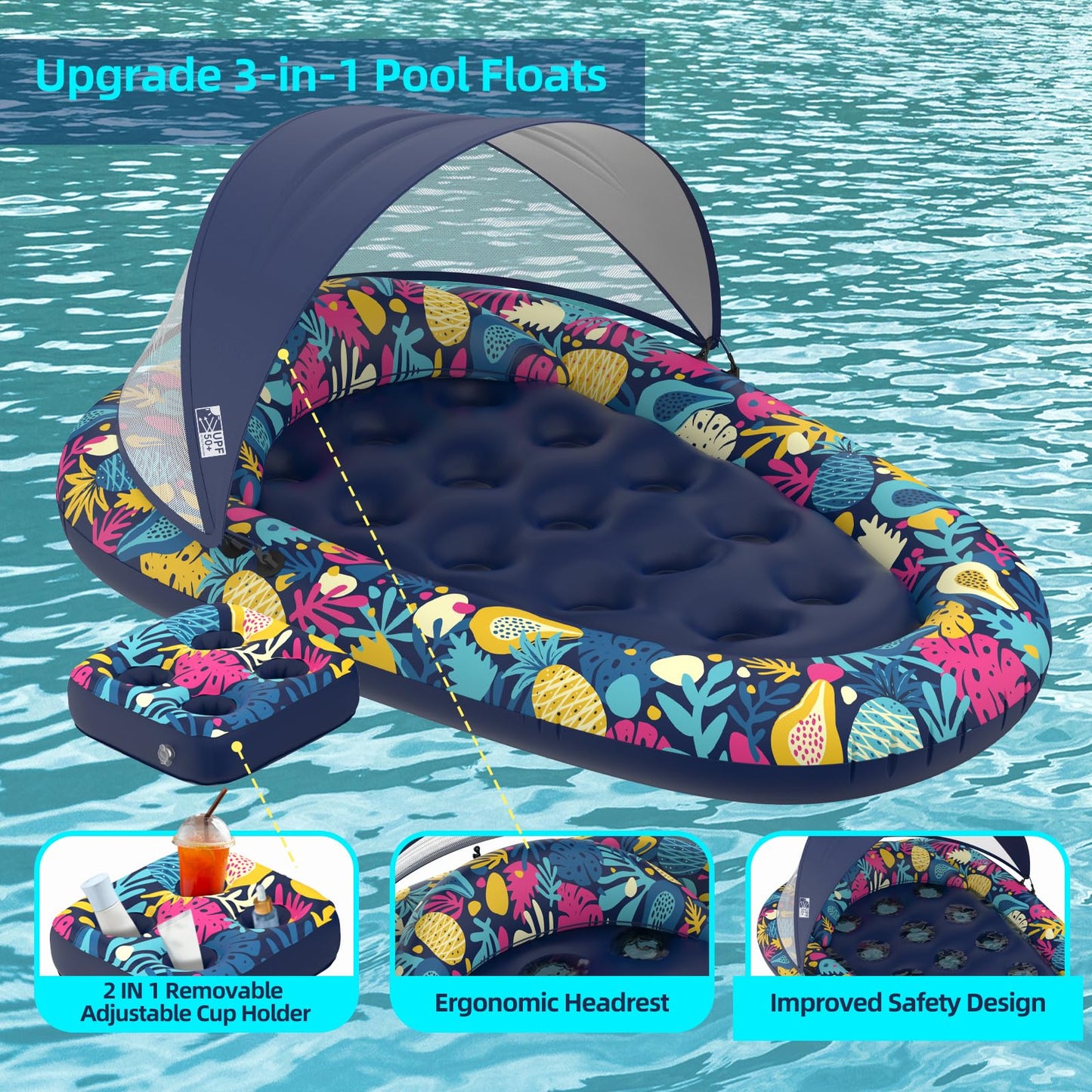 Adult Pool Float with Canopy for Shaded Summer Lounging