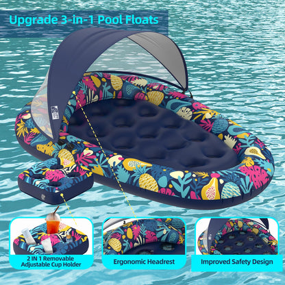 Adult Pool Float with Canopy for Shaded Summer Lounging