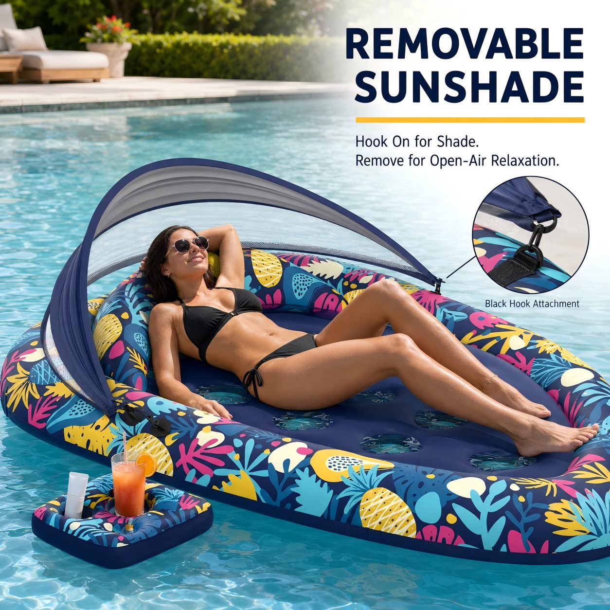 Adult Pool Float with Canopy for Shaded Summer Lounging