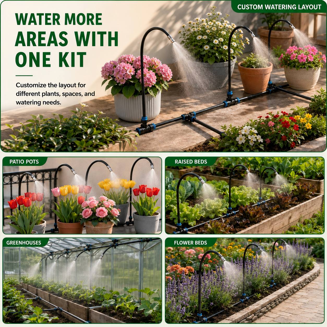 360° Adjustable Drip Irrigation Kit with Misting Nozzles