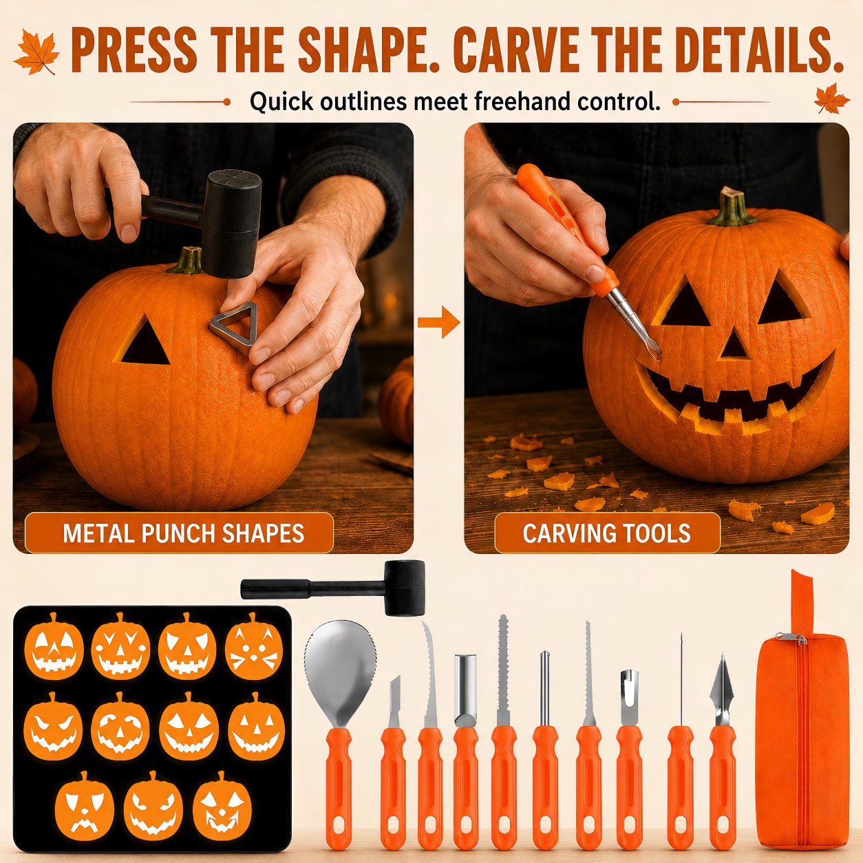 36-Piece Pumpkin Carving Kit with 24 Mix-and-Match Metal Face