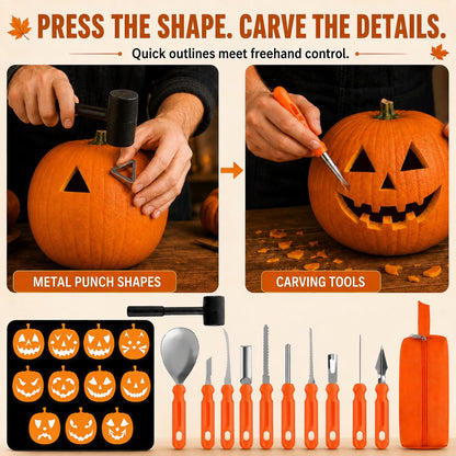 36-Piece Pumpkin Carving Kit with 24 Mix-and-Match Metal Face Shapes