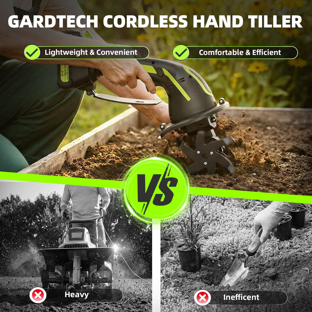 2-IN-1 Cordless Garden Tiller Cultivator for Small Gardens & Raised Beds