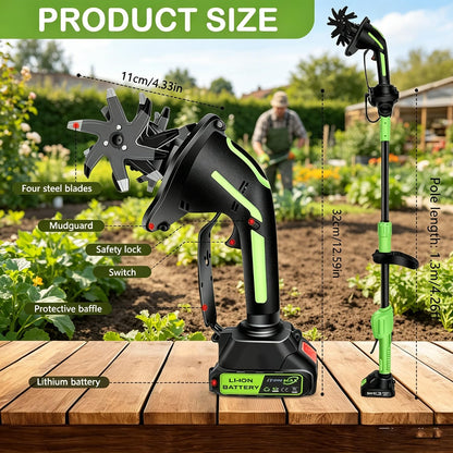 2-IN-1 Cordless Garden Tiller Cultivator for Small Gardens & Raised Beds