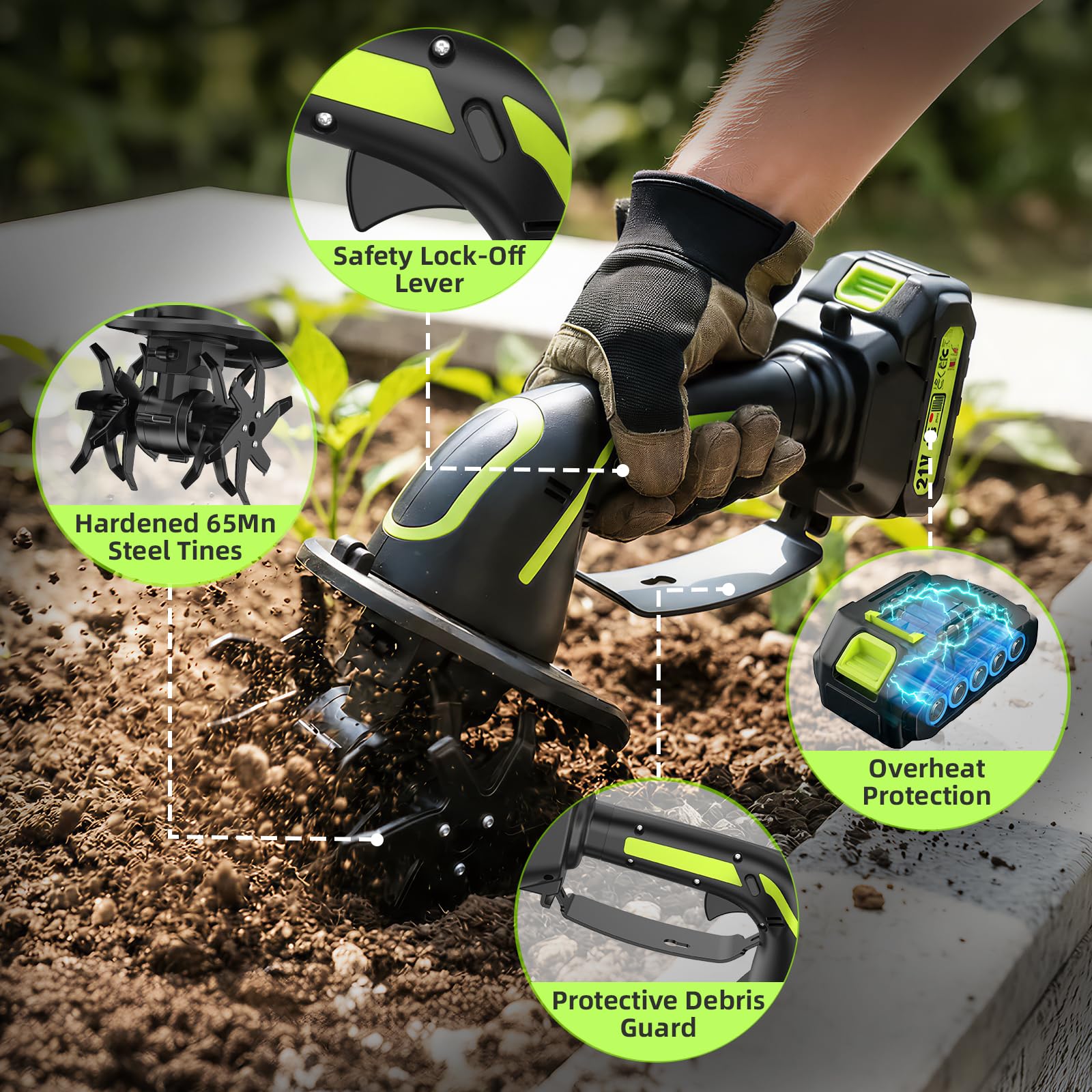 2-IN-1 Cordless Garden Tiller Cultivator for Small Gardens & Raised Beds